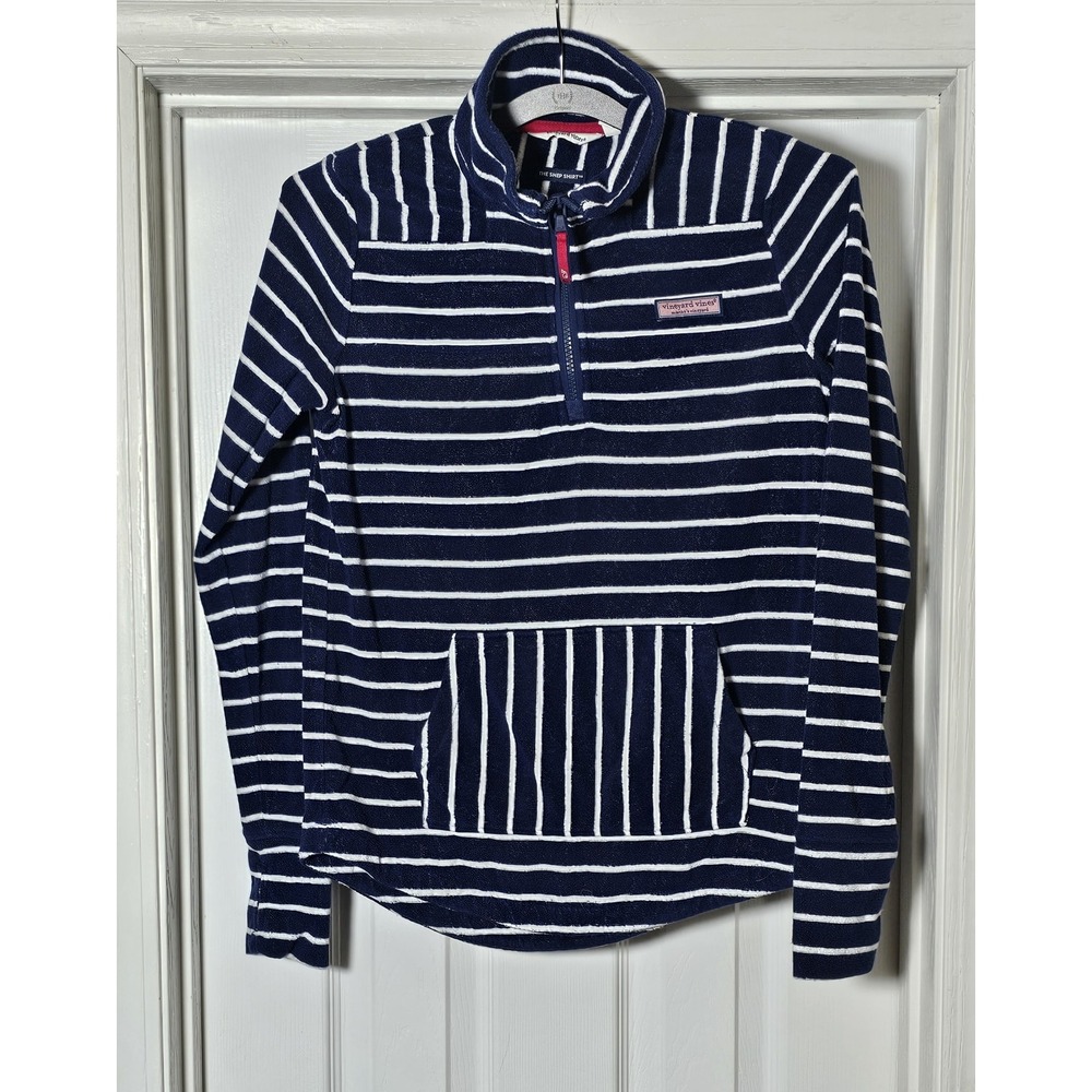 Vineyard Vines Striped Terry Towel Relaxed Shep Shirt Size XS Navy White